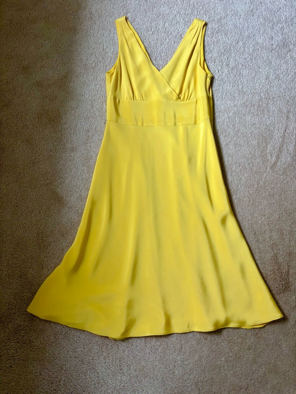J. Crew Bright Yellow V-Neck Midi A-Line Dress- silk, size 8